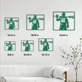 Lacrosse player metal sign size guide showing available square sizes from 8 by 8 to 24 by 24 inches