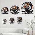 Tiger metal sign size guide showing multiple square size options for wall display