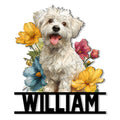 Floral Havanese dog portrait metal sign with colorful flowers and bold lower border