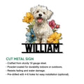 Havanese metal sign feature graphic showing a cheerful dog portrait framed by colorful flowers