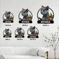 Russian Blue cat metal sign size guide showing available 8, 10, 12, 14, 18, and 24 inch options