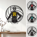 Custom volleyball metal sign showing a female player holding a volleyball in a wall decor setting