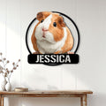 Guinea pig wall sign displayed on a bright paneled wall above a console table in a home decor setting