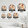 Guinea pig metal sign size guide showing six available square sizes from 8x8 to 24x24 inches
