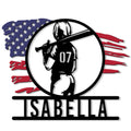 Softball metal sign featuring a player silhouette with bat and patriotic flag-inspired artwork