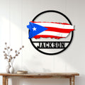 Puerto Rico metal wall sign displayed on a white paneled wall in a bright home entryway