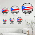 Puerto Rico metal sign size guide showing six square size options from 8 by 8 to 24 by 24 inches