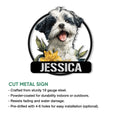Lhasa Apso metal sign feature graphic showing the floral dog portrait and circular wall sign design