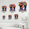 Bear metal sign size guide showing multiple square size options in a bright living room setting