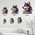 Wolf metal sign size guide showing six available square sizes from 8 by 8 to 24 by 24 inches