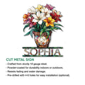 Flower bouquet cut metal sign feature graphic showing the vibrant floral artwork and product highlights
