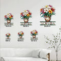 Flower bouquet metal sign size guide showing multiple available size options in a living room setting