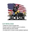 Scottish Terrier metal sign product graphic showing the patriotic dog artwork and cut-metal sign presentation