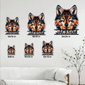 Wolf metal sign shown in multiple sizes on a modern wall above a sofa for scale comparison
