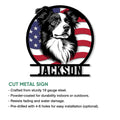 Border Collie cut metal sign product graphic showing the patriotic dog portrait and sign features