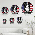 Border Collie metal sign size guide showing six square size options from 8 by 8 to 24 by 24 inches