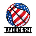 Patriotic basketball metal sign featuring red, white, and blue stripes with white stars