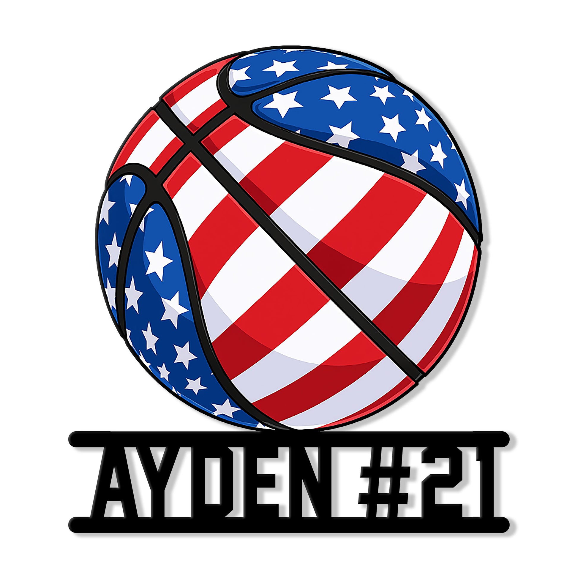 Patriotic basketball metal sign featuring red, white, and blue stripes with white stars