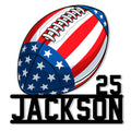 Patriotic American football metal sign featuring red, white, and blue stripes with star details
