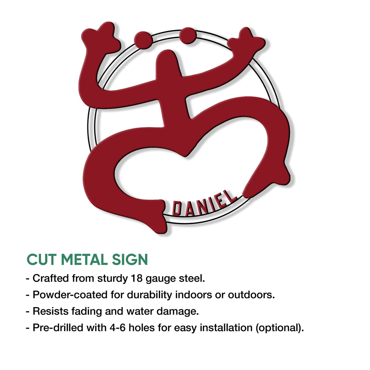 Puerto Rico metal sign shown with cut-metal construction and indoor or outdoor display features