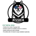 Alaskan Malamute metal sign feature graphic showing the circular dog design and cut metal sign details