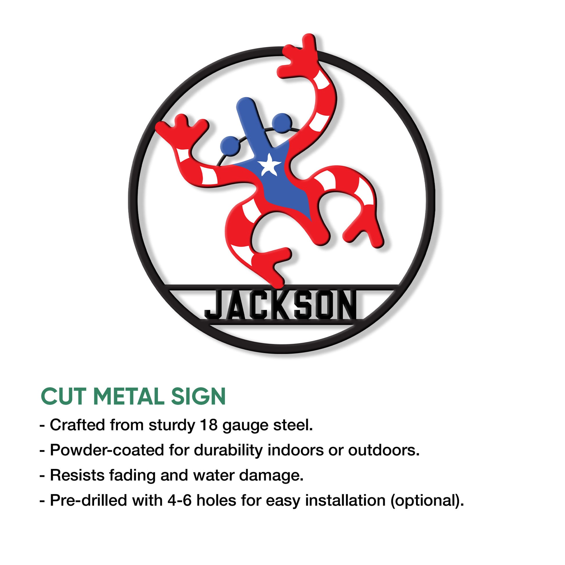 Puerto Rico coquí frog metal sign shown with a cut-metal construction and indoor or outdoor display options