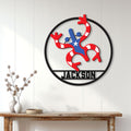 Puerto Rico coquí wall sign displayed on a white paneled wall above a rustic console table