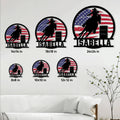 Rodeo metal sign size guide showing multiple available square sizes in a western living room setting