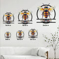 Bee metal sign size guide showing multiple available dimensions in a home wall display