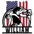 Patriotic wrestling metal sign featuring a grappler in action before an American flag