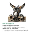 Donkey metal sign feature graphic highlighting the cut metal sign design for indoor or outdoor display
