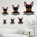 Miniature Pinscher metal sign size guide showing six available square size options