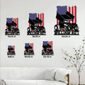 Sprint car racing metal sign size guide showing several available square dimensions in a living room
