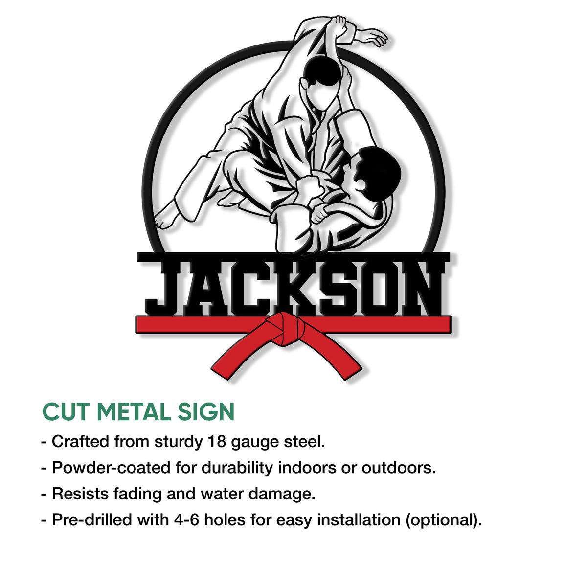 Jiu Jitsu grappling metal sign shown in a clean product view with a bold circular athlete design
