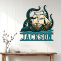 Pirate wall decor shown in a home setting, featuring a tall ship and octopus tentacles