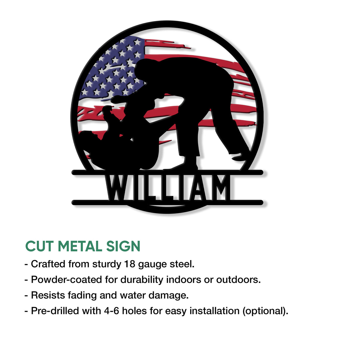 Jiu Jitsu grappling metal sign feature graphic showing the circular design and product details