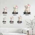 Bichon Frise metal sign size guide showing multiple square size options in a living room setting