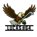 Custom hockey metal sign featuring a bold eagle gripping a hockey stick and puck
