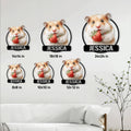 Hamster metal sign size guide showing several square size options arranged on a living room wall