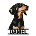 Black and tan Dachshund portrait metal sign with a bold cutout base for custom home decor
