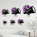 Cheerleading megaphone sign displayed in multiple sizes, from 8 by 8 inches to 24 by 24 inches