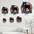 American Bulldog metal sign displayed in multiple size options on a living room wall