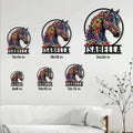 Floral horse metal sign size guide showing multiple available square dimensions from 8 by 8 to 24 by 24 inches