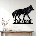 Starry wolf wall sign styled above a console table, creating striking wildlife-inspired home decor