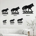 Wolf metal sign size guide showing available 8x8, 10x10, 12x12, 14x14, 18x18, and 24x24 inch options