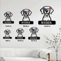 Vizsla dog metal sign size guide showing six available square dimensions in a home setting