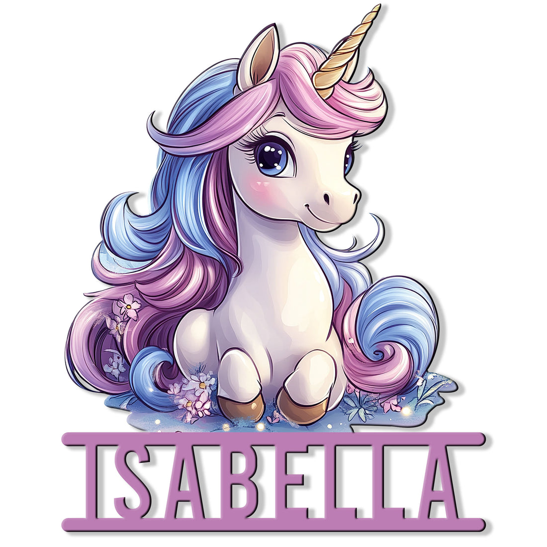 Colorful unicorn metal sign featuring a cute fantasy unicorn with flowing pink and blue mane
