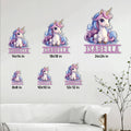 Unicorn metal sign size guide showing available square sizes from 8 by 8 to 24 by 24 inches