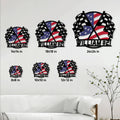 Racing metal sign size guide showing multiple square size options displayed on a living room wall