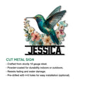 Hummingbird floral metal sign shown with a cut-metal sign feature and indoor or outdoor decor presentation